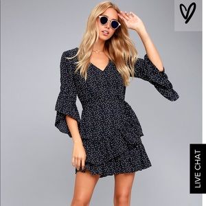 Whole heart navy polka dot ruffle wrap dress